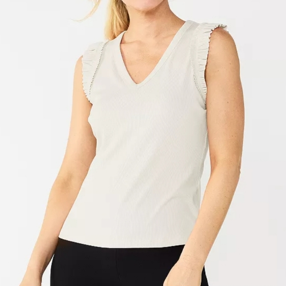  Nine West Rib Ruffle Tank Top